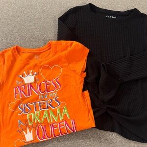 5/$15- Cat & Jack Orange Princess Tee and Black Knotted Top